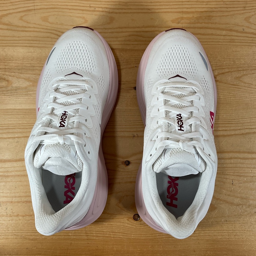 Hoka One Bondi 9 Running Shoes Women’s 9.5 D WIDE White Pink Opal 1162014 WKP - Picture 3 of 9